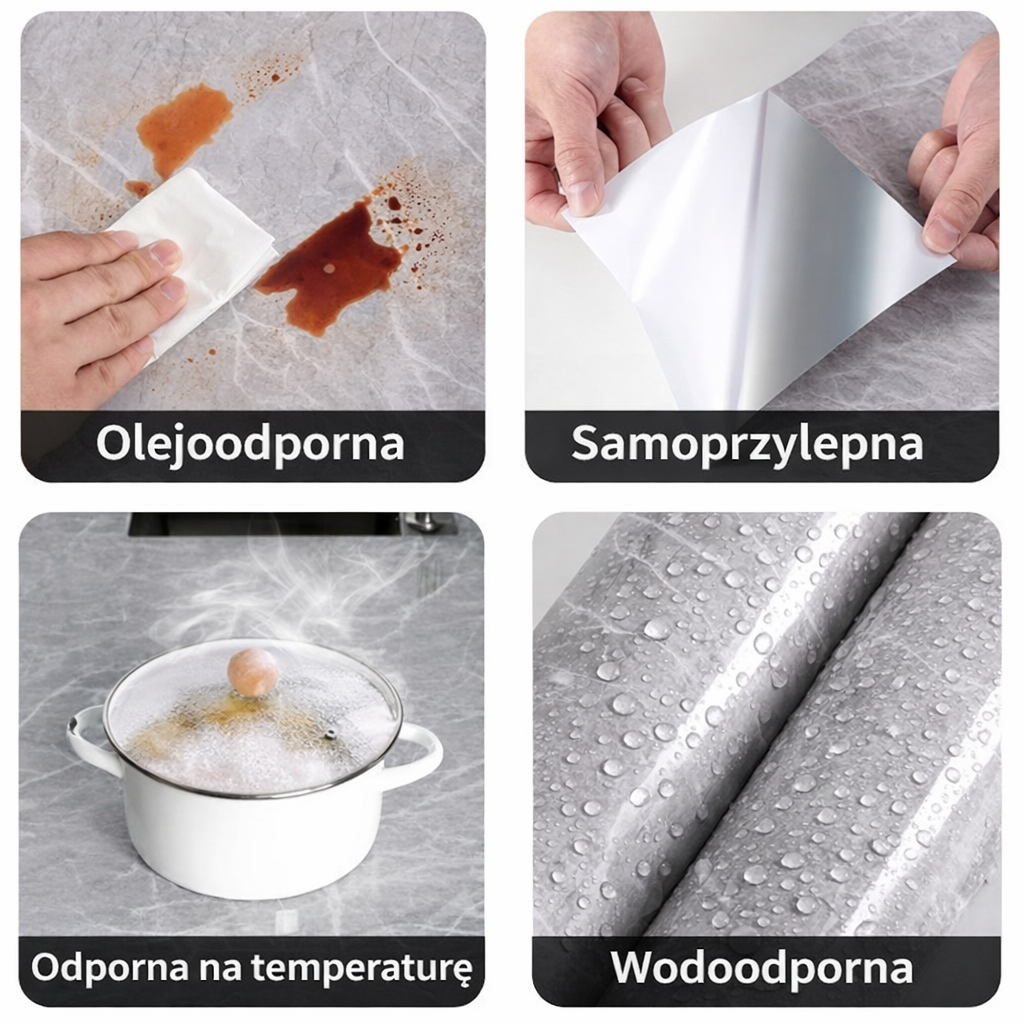 Samoprzylepna tapeta marmurowa 60/80cm. Wodoodporna okleina do kuchni i łazienki