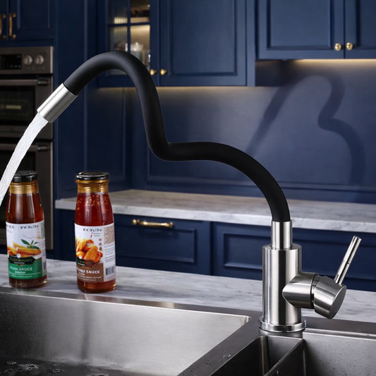 Nowoczesna Bateria Zlewozmywakowa Polerowana. Elastyczny Kran do Kuchni