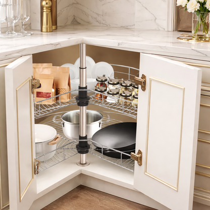 System Narożny do Kuchni 270°. Obrotowe Kosze Cargo Regulowane