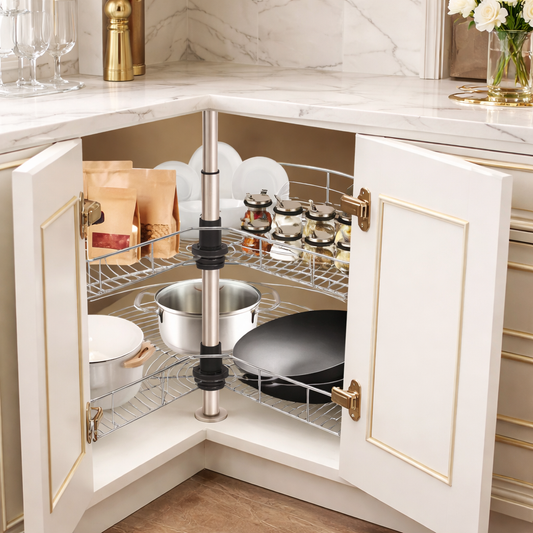 System Narożny do Kuchni 270°. Obrotowe Kosze Cargo Regulowane