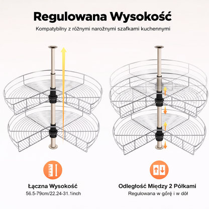 System Narożny do Kuchni 270°. Obrotowe Kosze Cargo Regulowane
