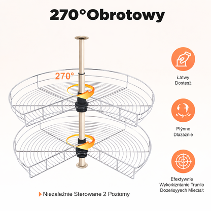 System Narożny do Kuchni 270°. Obrotowe Kosze Cargo Regulowane