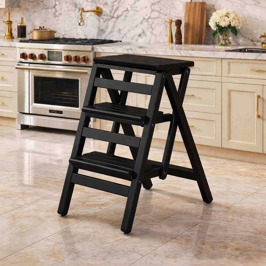 Drabinka Domowa Premium – Składany Stołek Bambusowy. Solidny i Stylowy