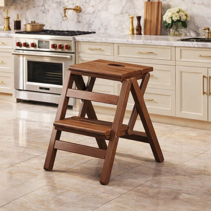 Drabinka Domowa Premium – Składany Stołek Bambusowy. Solidny i Stylowy