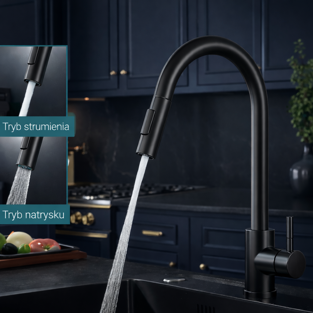 Bateria Kuchenna Stalowa Quyanre – Wyciągana Wylewka, Szczotkowana