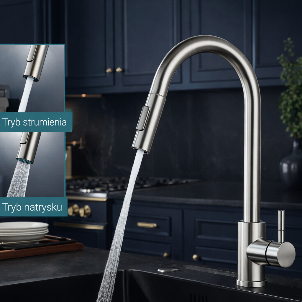 Bateria Kuchenna Stalowa Quyanre – Wyciągana Wylewka, Szczotkowana