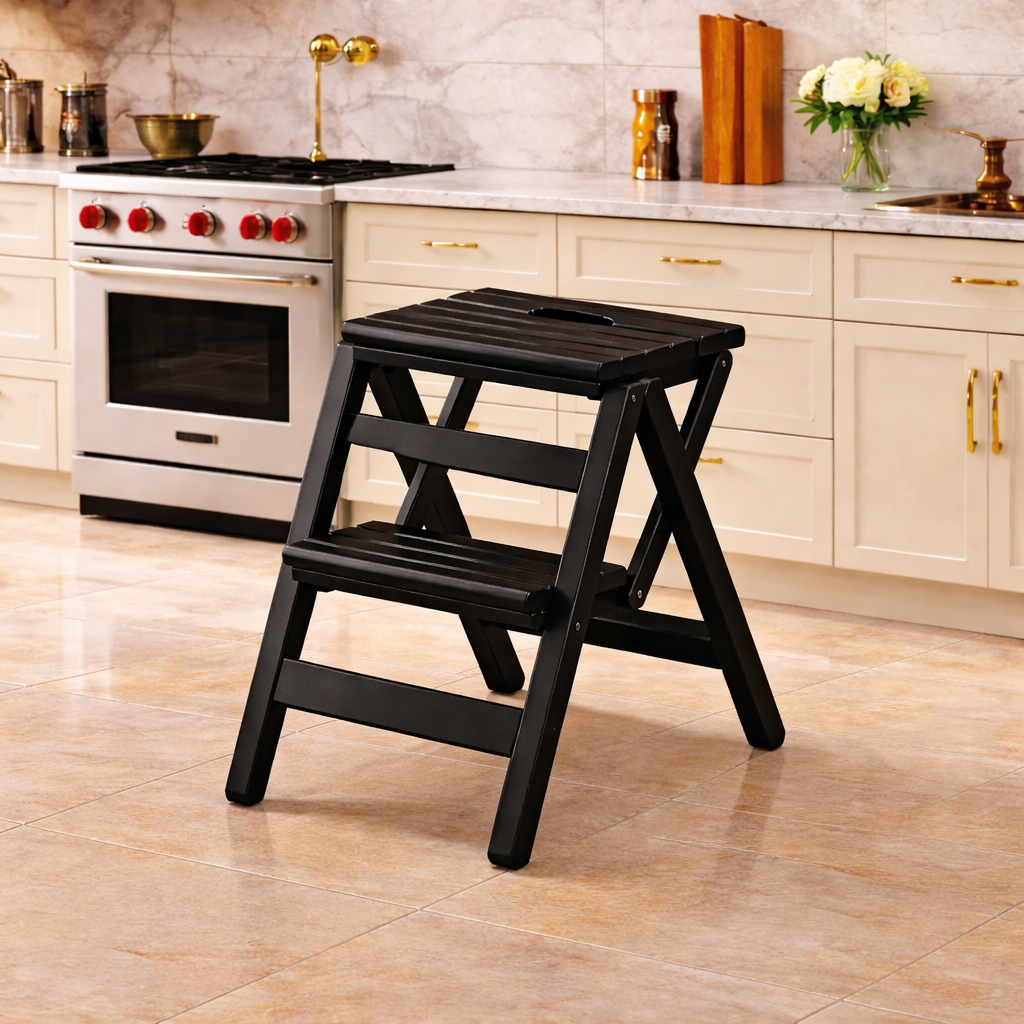 Drabinka Domowa Premium – Składany Stołek Bambusowy. Solidny i Stylowy