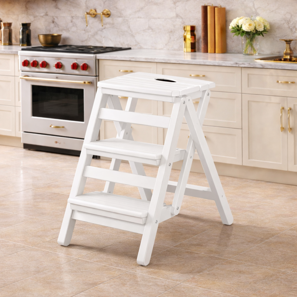 Drabinka Domowa Premium – Składany Stołek Bambusowy. Solidny i Stylowy