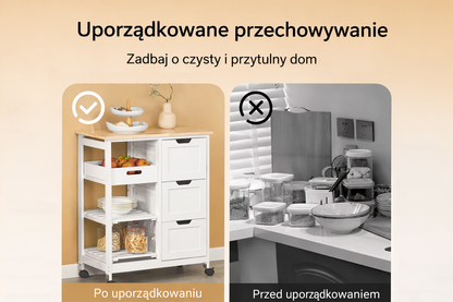 Wózek Serwisowy z Wyjmowaną Tacą – Mobilna Szafka Kuchenna z Szufladami