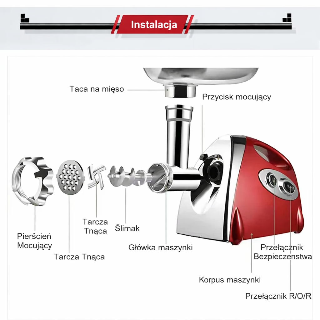 Elektryczna maszynka do mięsa 2800W. Wielofunkcyjny rozdrabniacz i szatkownica do warzyw ze stali nierdzewnej