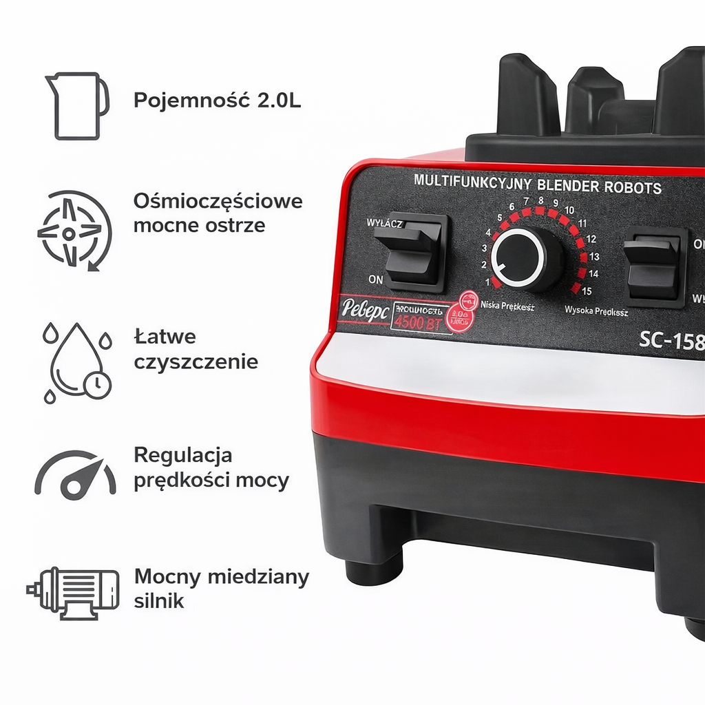 Blender kielichowy 2w1 o mocy 2000W. Profesjonalny robot kuchenny do smoothie i kruszenia lodu