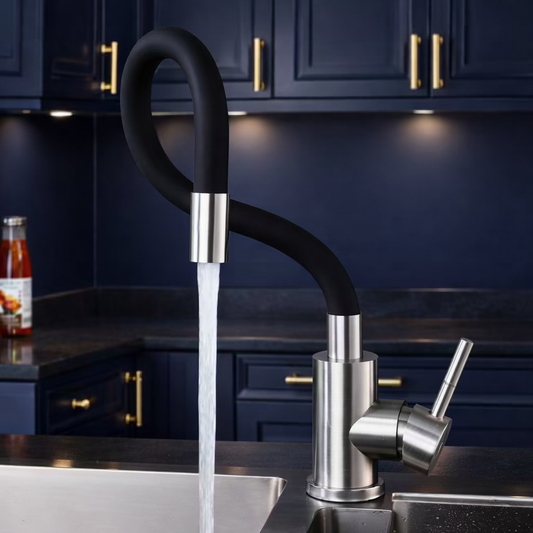 Nowoczesna Bateria Zlewozmywakowa Polerowana. Elastyczny Kran do Kuchni