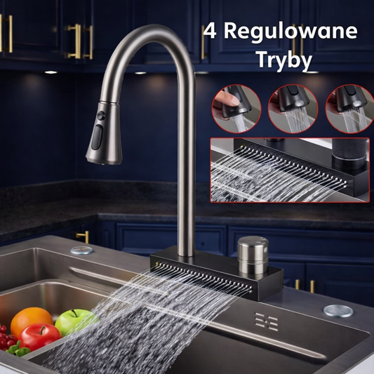 Wyciągana bateria kuchenna do zlewu i umywalki, 4 tryby