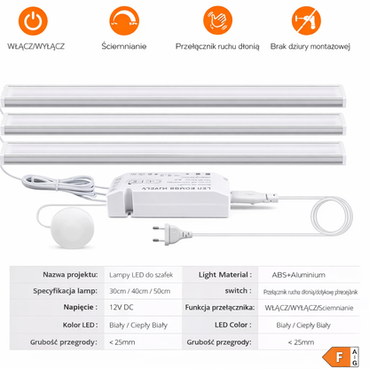 Dotykowa Lampa LED Pod Szafki z Regulacją Jasności. Oprawa Meblowa Aluminium 12V