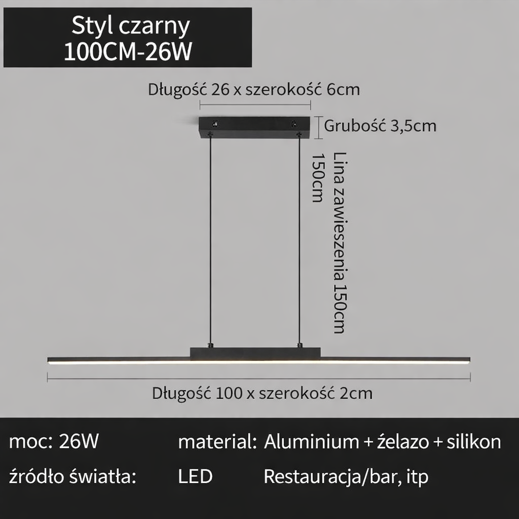 Lampa Sufitowa Wisząca Długa Listwa. Nowoczesna do Kuchni i Jadalni