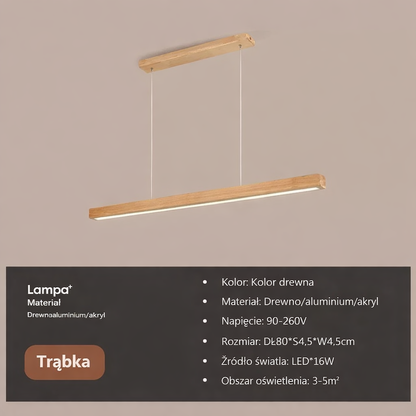 Minimalistyczna Lampa Wisząca z Drewna – Nowoczesne Oświetlenie LED