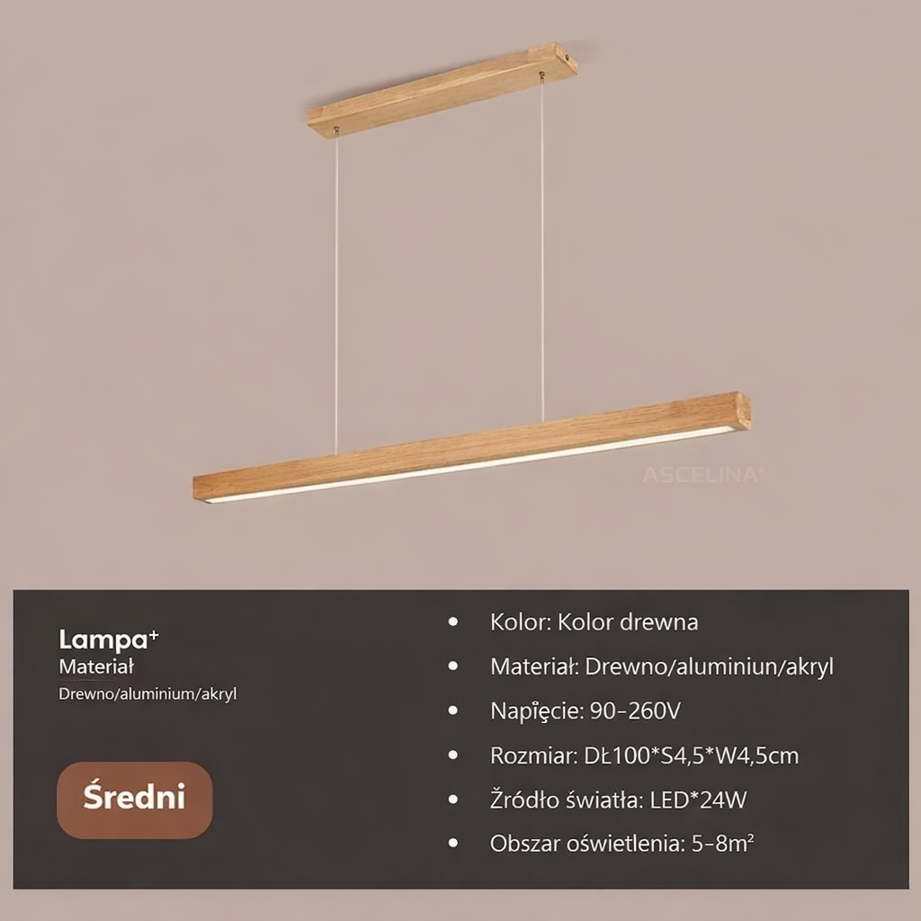 Minimalistyczna Lampa Wisząca z Drewna – Nowoczesne Oświetlenie LED