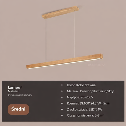 Minimalistyczna Lampa Wisząca z Drewna – Nowoczesne Oświetlenie LED