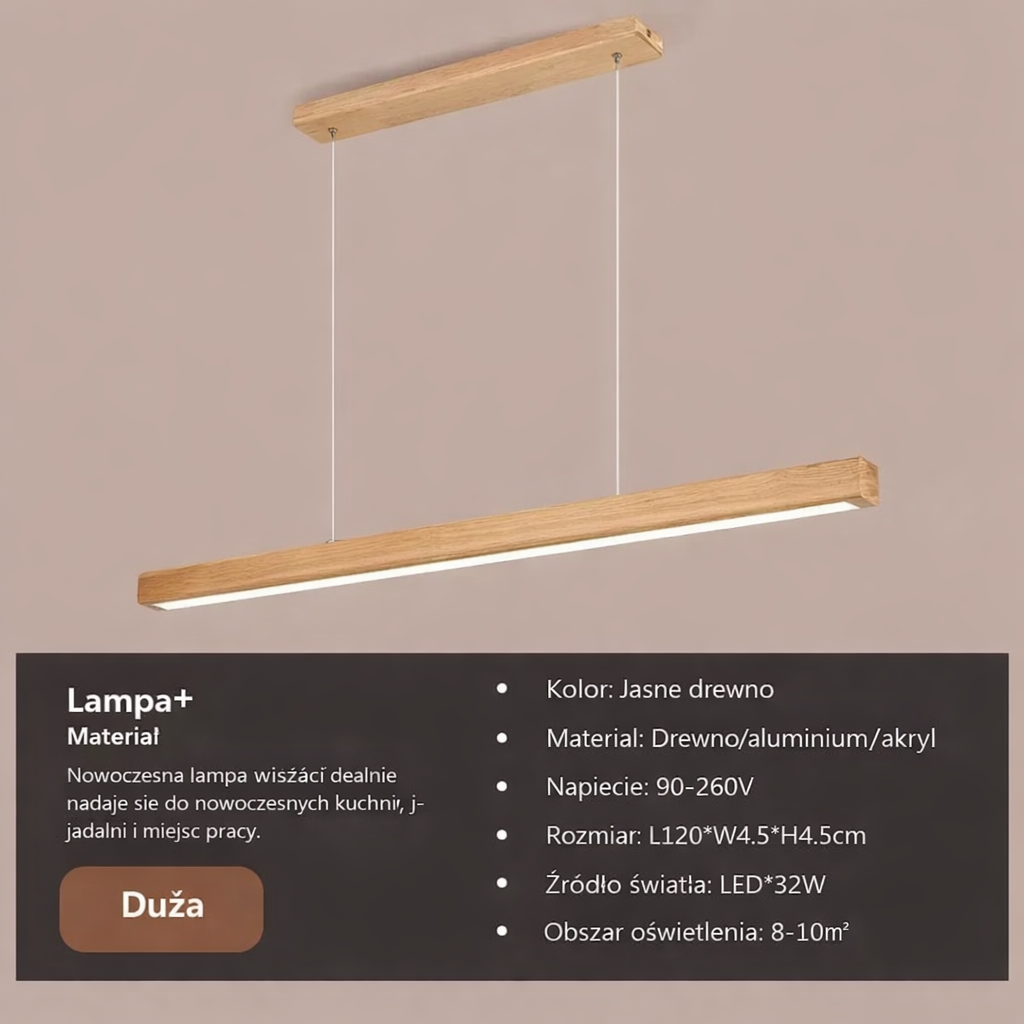 Minimalistyczna Lampa Wisząca z Drewna – Nowoczesne Oświetlenie LED