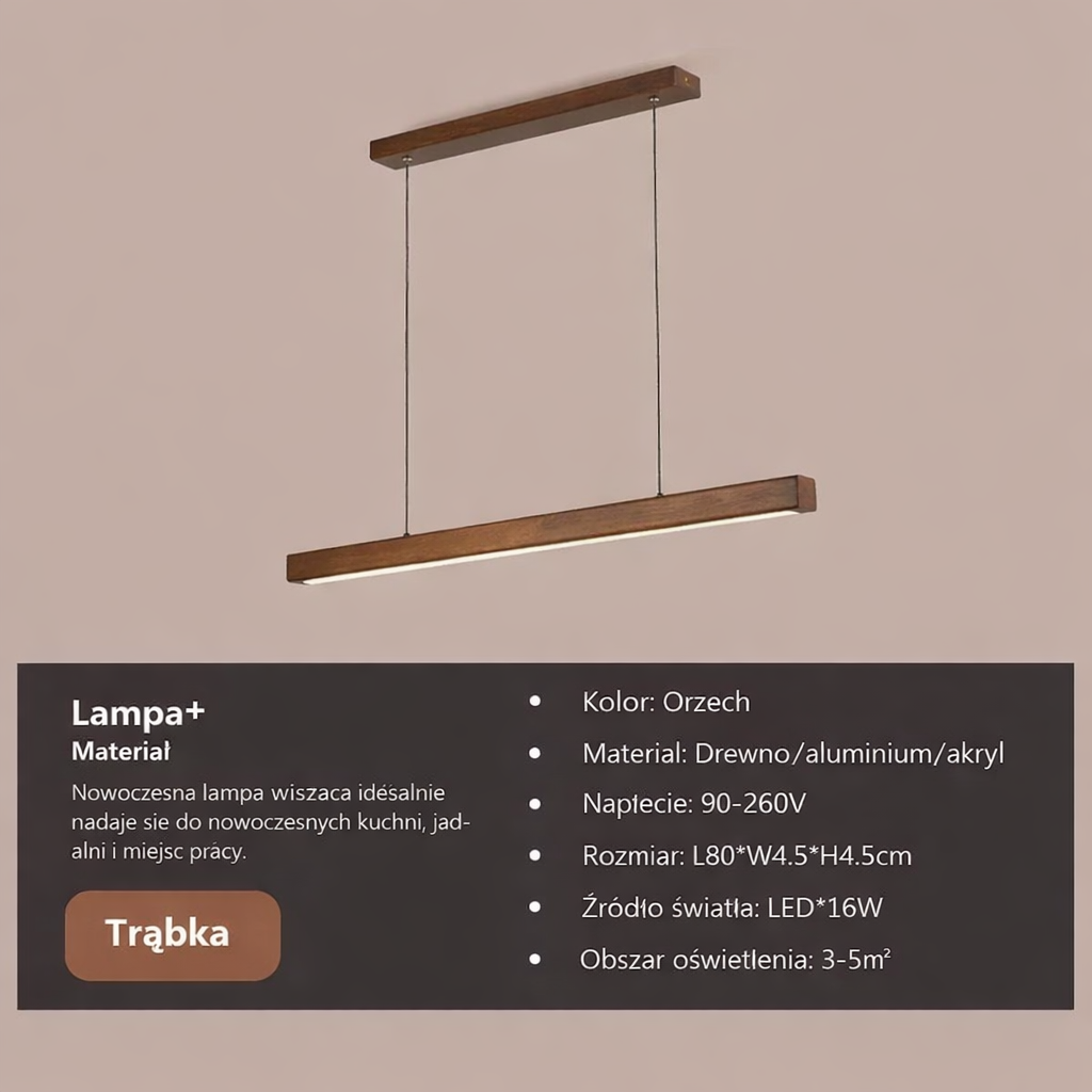 Minimalistyczna Lampa Wisząca z Drewna – Nowoczesne Oświetlenie LED