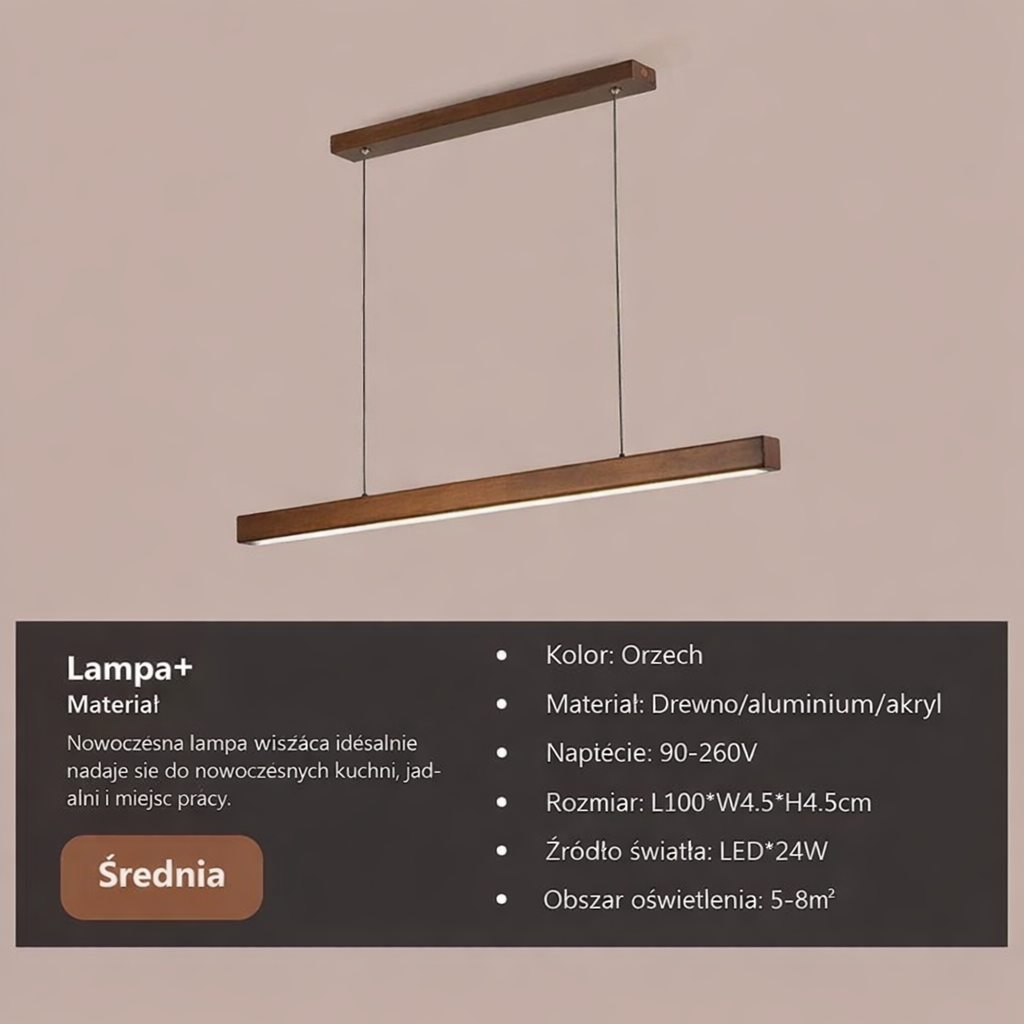 Minimalistyczna Lampa Wisząca z Drewna – Nowoczesne Oświetlenie LED