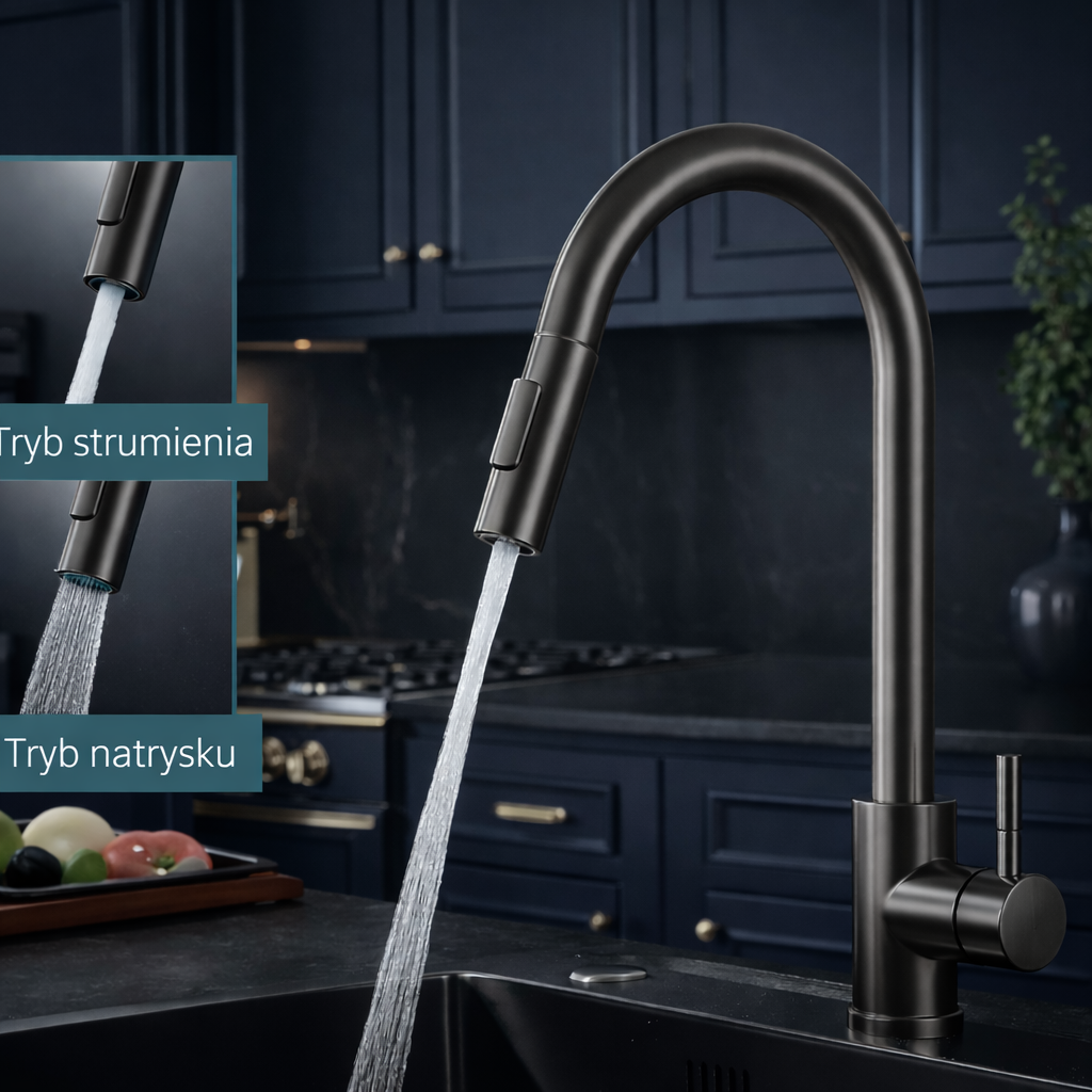 Bateria Kuchenna Stalowa Quyanre – Wyciągana Wylewka, Szczotkowana