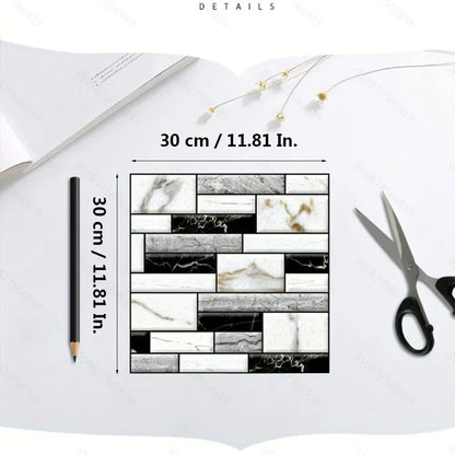 10 szt. samoprzylepnych paneli ściennych 3D PVC imitujących płytki. Wodoodporna okleina do kuchni, łazienki i na szafki.