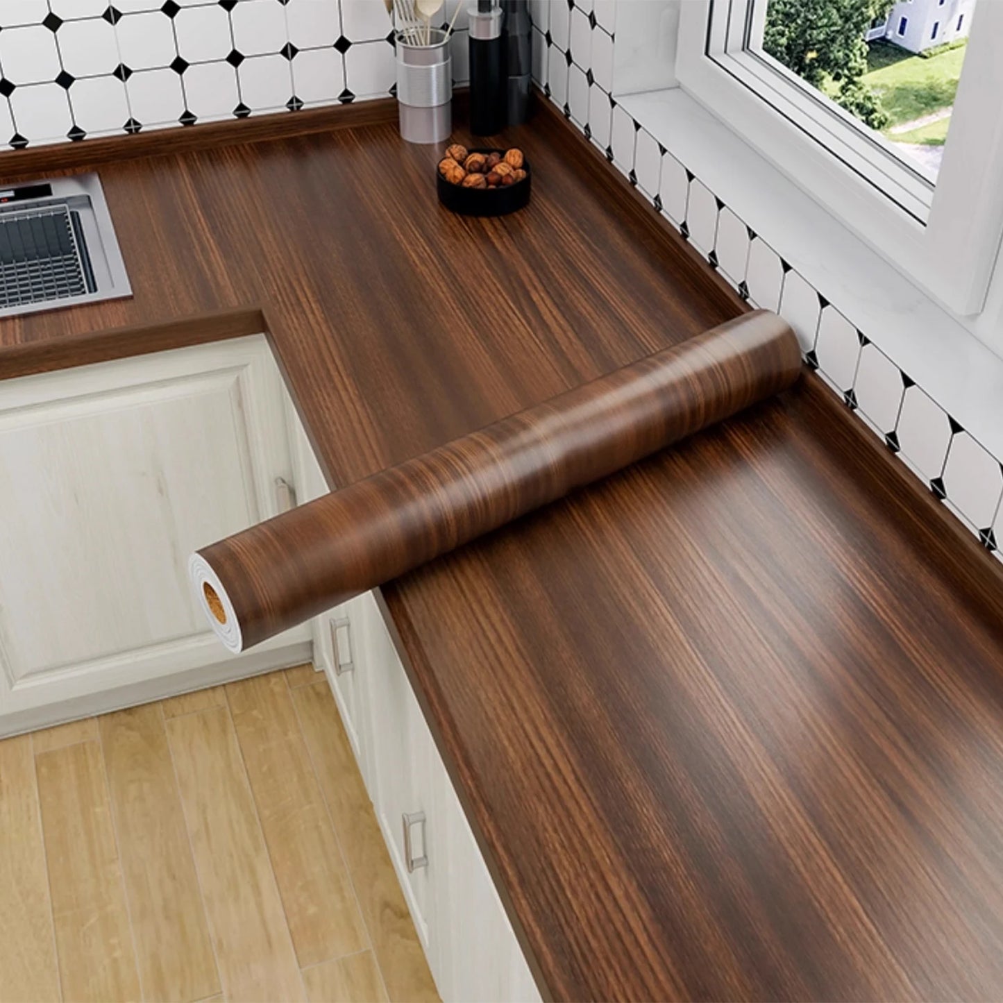 Okleina meblowa drewnopodobna 5m. Wodoodporna tapeta samoprzylepna do renowacji szaf i drzwi.