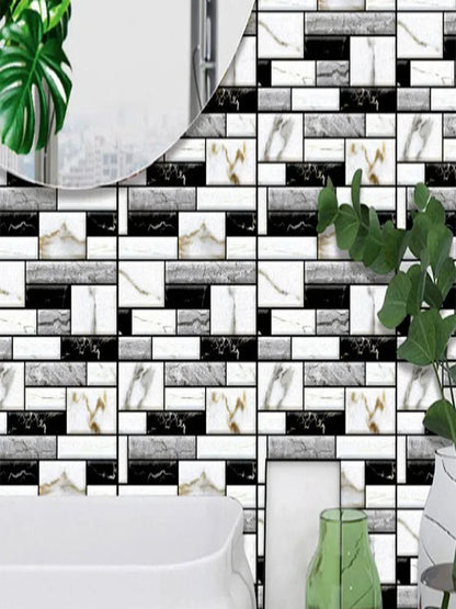 10 szt. samoprzylepnych paneli ściennych 3D PVC imitujących płytki. Wodoodporna okleina do kuchni, łazienki i na szafki.