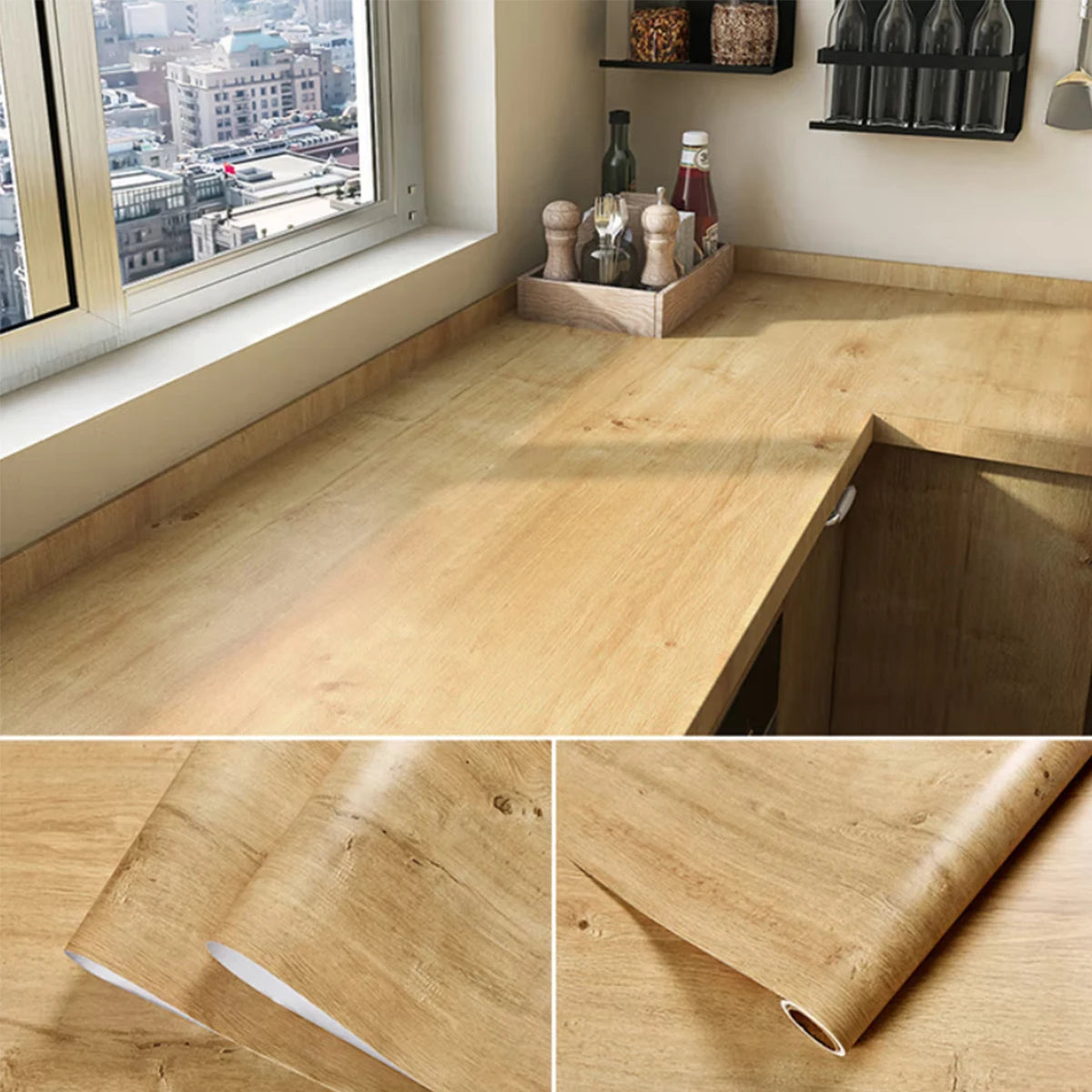 Okleina meblowa drewnopodobna 5m. Wodoodporna tapeta samoprzylepna do renowacji szaf i drzwi.