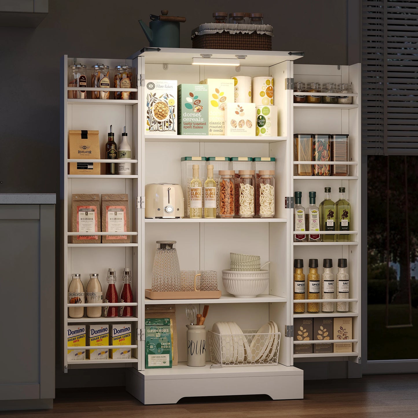 Szafka Kuchenna Stojąca 128cm Spiżarka Vintage Metalowe Akcenty